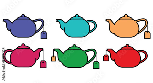 Colorful tea pots illustration tea time beverage hot tea design