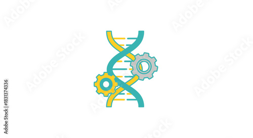 Innovative DNA engineering concept featuring gears, perfect for modern biotech or scientific research presentations and website visuals related to genetics