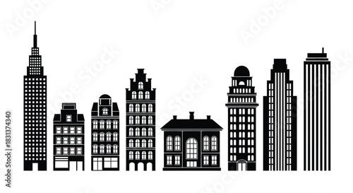 City skyline silhouette vector illustration building architecture