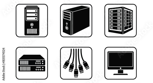 Computer hardware and network devices icons vector illustration