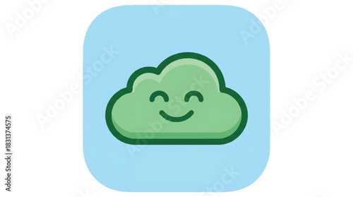 Happy Green Cloud Character Smiling Joyfully.