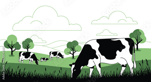 Dairy cow grazing in pasture illustration farm animal vector