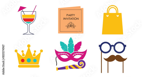 Party supplies and decorations for birthday celebration vector art