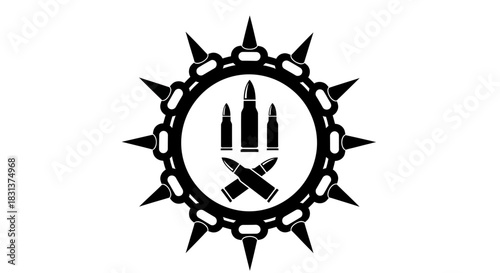 Vector illustration of bullets in a spiked circle black and white