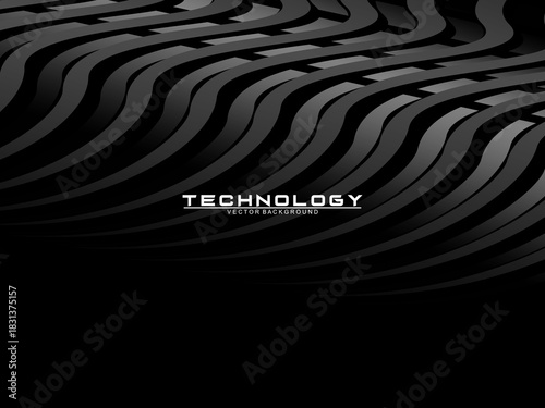Black background vector luxury invitation card. Elegant wavy lines pattern on black background. Premium design illustration for wedding, vip cover template, grand opening, flyer, etc.
