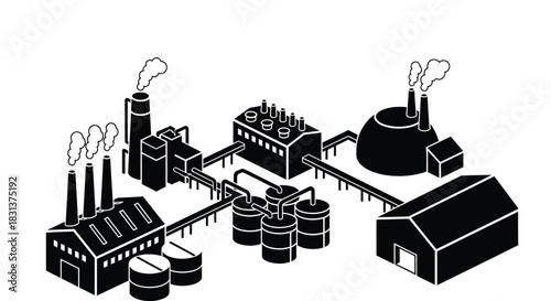 Isometric factory illustration manufacturing plant production line