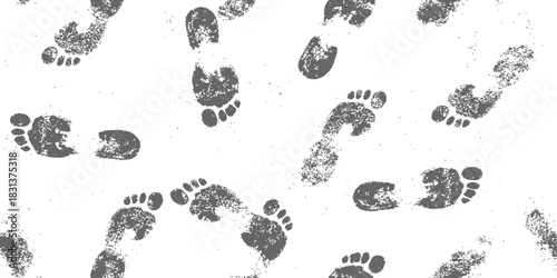 Seamless pattern of distressed human footprints grunge texture vector background