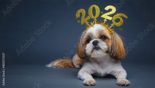 Festive and Elegant Shih Tzu Dog Celebrating New Year 2026 Pet