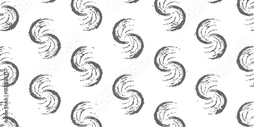 Seamless Grunge Spiral Pattern Abstract Monochrome Background Distressed Brush Stroke Vortex Texture Design