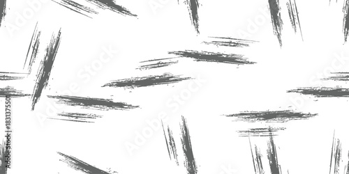 Seamless Grunge Brush Strokes Pattern Dark Gray on White Abstract Distress Vector Texture Background