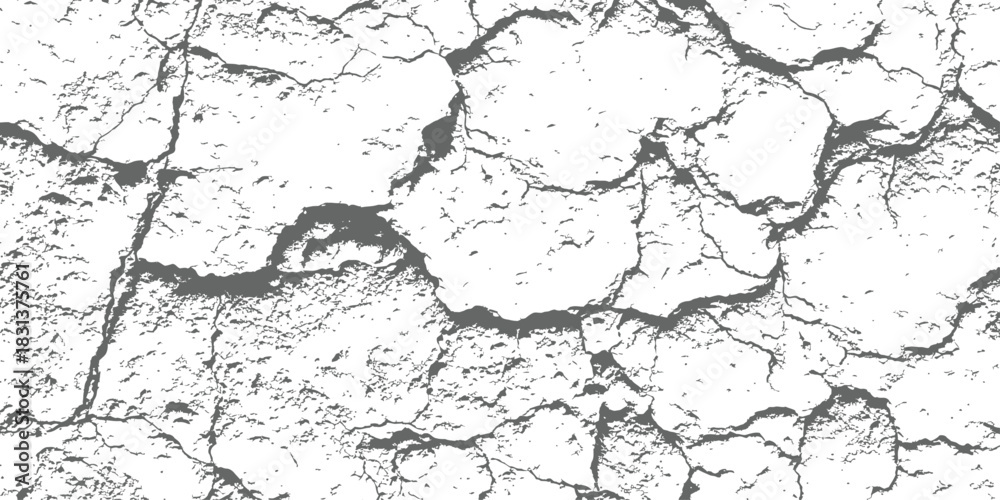 Fototapeta premium High Detail Cracked Earth Grunge Distress Overlay Vector Texture Monochromatic Abstract Background Pattern