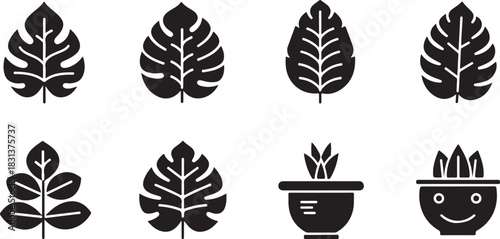 Botanical Variety Silhouette Leaves and Potted Plants