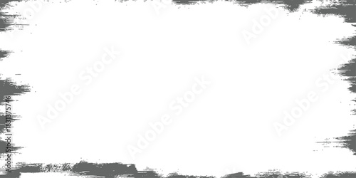 Abstract Grayscale Grunge Frame Border Distressed Paint Brush Stroke Texture Overlay Rough Edges White Background Element Vector Illustration