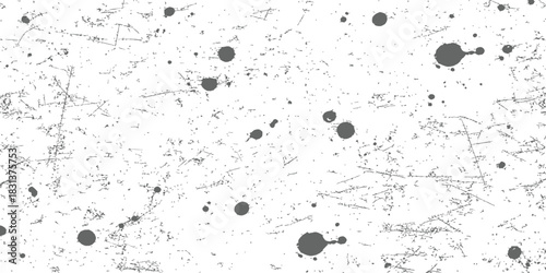 Seamless vector grunge texture with distressed scratches and ink splatters monochrome background overlay