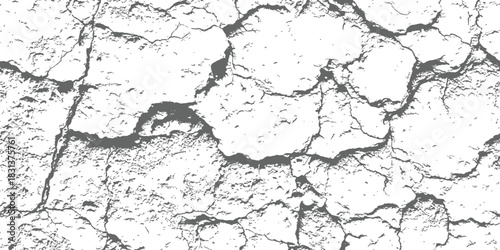 High Detail Cracked Earth Grunge Distress Overlay Vector Texture Monochromatic Abstract Background Pattern