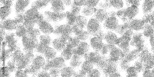 Dense seamless texture background of overlapping human fingerprints in grunge black and white style