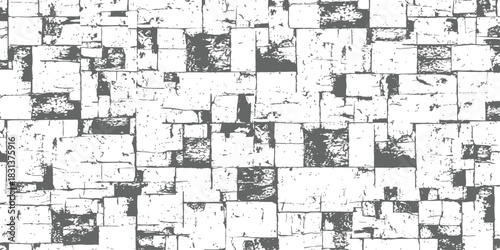 Seamless Distressed Vector Texture of Rough Stone Masonry Wall Background Grunge Monochrome Pattern Abstract Block Grayscale Design
