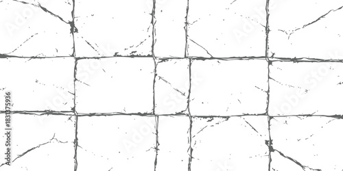 Vector Grayscale Distressed Texture Overlay Background with Folded Paper Creases and Grunge Grid Pattern
