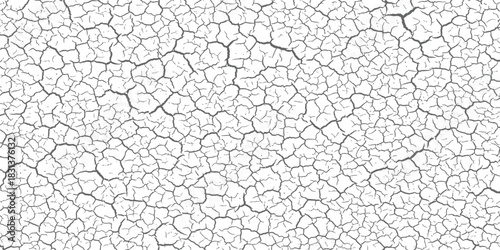 Seamless Cracked Texture Vector Overlay Grunge Distressed Surface Background Monochromatic Black and White Dry Earth or Peeling Paint Cracks