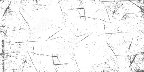 Grungy scratched texture overlay distressed vector background Old damaged white surface with black dirt dust and lines