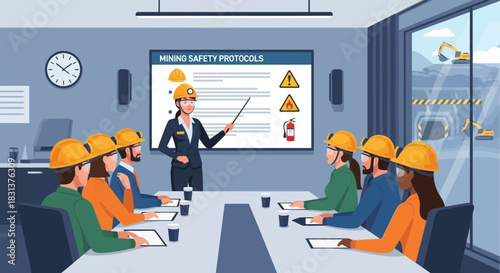 Mining safety briefing: Training session for workers regarding important safety protocols