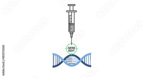 Gene editing concept with DNA strand and syringe for medical innovation, research, and healthcare breakthroughs offering hope for genetic diseases