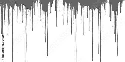 Monochromatic Dark Gray Paint Dripping Texture Abstract Grunge Border Graphic Element