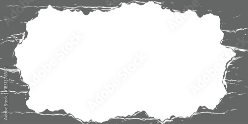 Grunge Ripped Paper Edge Frame Vector Abstract Distressed Dark Gray Border Texture Element