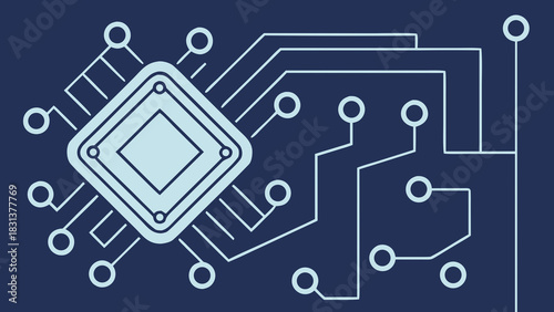 Digital circuit board technology illustrates the complex electronic pattern of a computer motherboard concept
