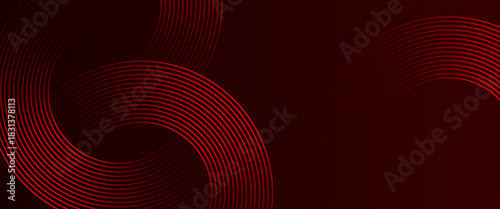 Abstract red glowing geometric lines on black background. circle background. Modern shiny red diagonal rounded lines graphic design.