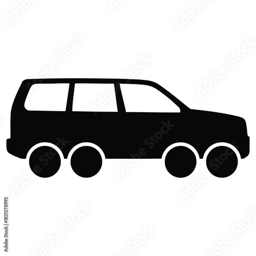 Six-wheeled SUV Car Vector Icon, All Wheel Drive Vehicle Silhouette Graphics
