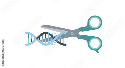 Cutting edge genetic engineering concept with scissors and dna strand, a modern science illustration for healthcare and pharmaceutical advancements