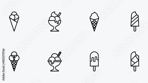 Set of different ice cream icons summer sweet treat concept