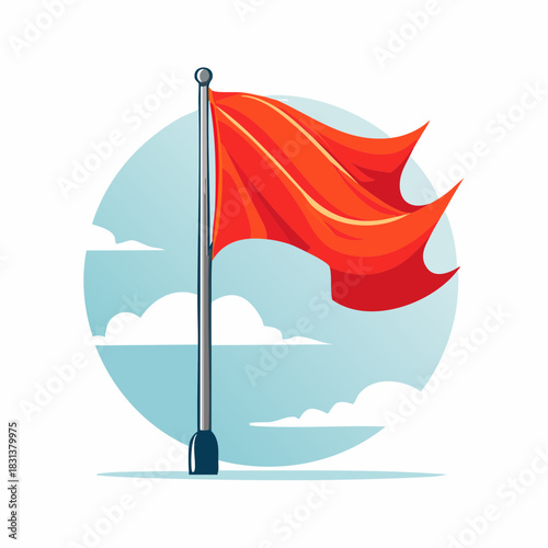 Striking red flag waving boldly against a serene sky, a symbol of warning or triumph, perfect for impactful messaging and dynamic visuals, originally from vector art