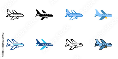Airplane icon set multiple style vector collection. Editable Stroke
