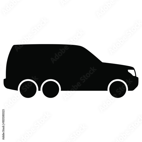 Black Six Wheel Truck Icon Vector Silhouette on White Background