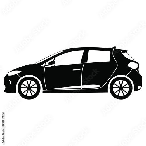 Black Hatchback Vehicle Illustration, Isolated, Simple, Car Design, Automotive Graphic