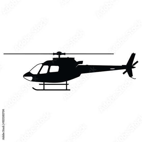 Helicopter Silhouette Vector Illustration, Isolated Transportation Icon. Flying Machine, Aircraft Image