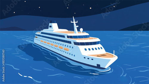 Cruise Ship on the High Seas Illustrator Artwork Banner Background Design Template 