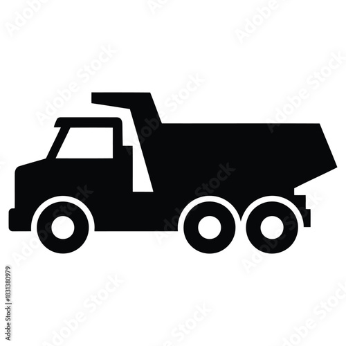 Simple Black Silhouette of a Dump Truck Vector Graphic Design Element