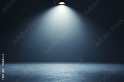 Spotlight illuminating blank wall and floor, ideal for background, product display, or text overlay