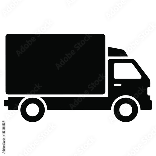 Black and White Delivery Truck Icon Illustration: Transport, Logistics and Shipping