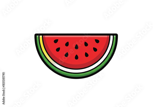 Vibrant Half Watermelon Slice with Seeds Illustration.