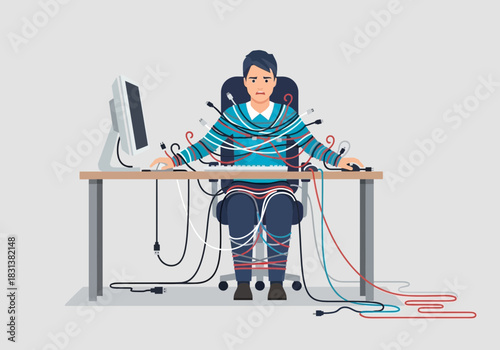 Person connected to computer with wires for lie detection test.