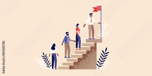 Teamwork and leadership a diverse group climbing to success together