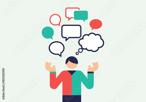 Wallpaper Mural Person with multiple speech bubbles floating above head. Torontodigital.ca