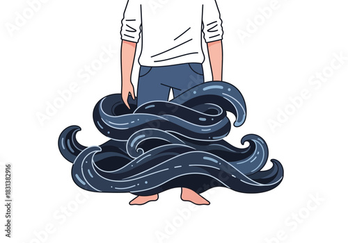 Person with dark tentacles emerging from their legs.