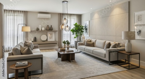Modern Neutral Living Room with Comfortable Sofas and Elegant Decor