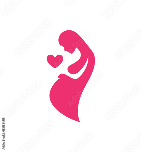 Pregnant woman holding heart icon