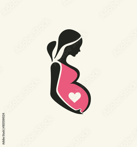 Elegant Silhouette of a Pregnant Woman with a Heart Symbol